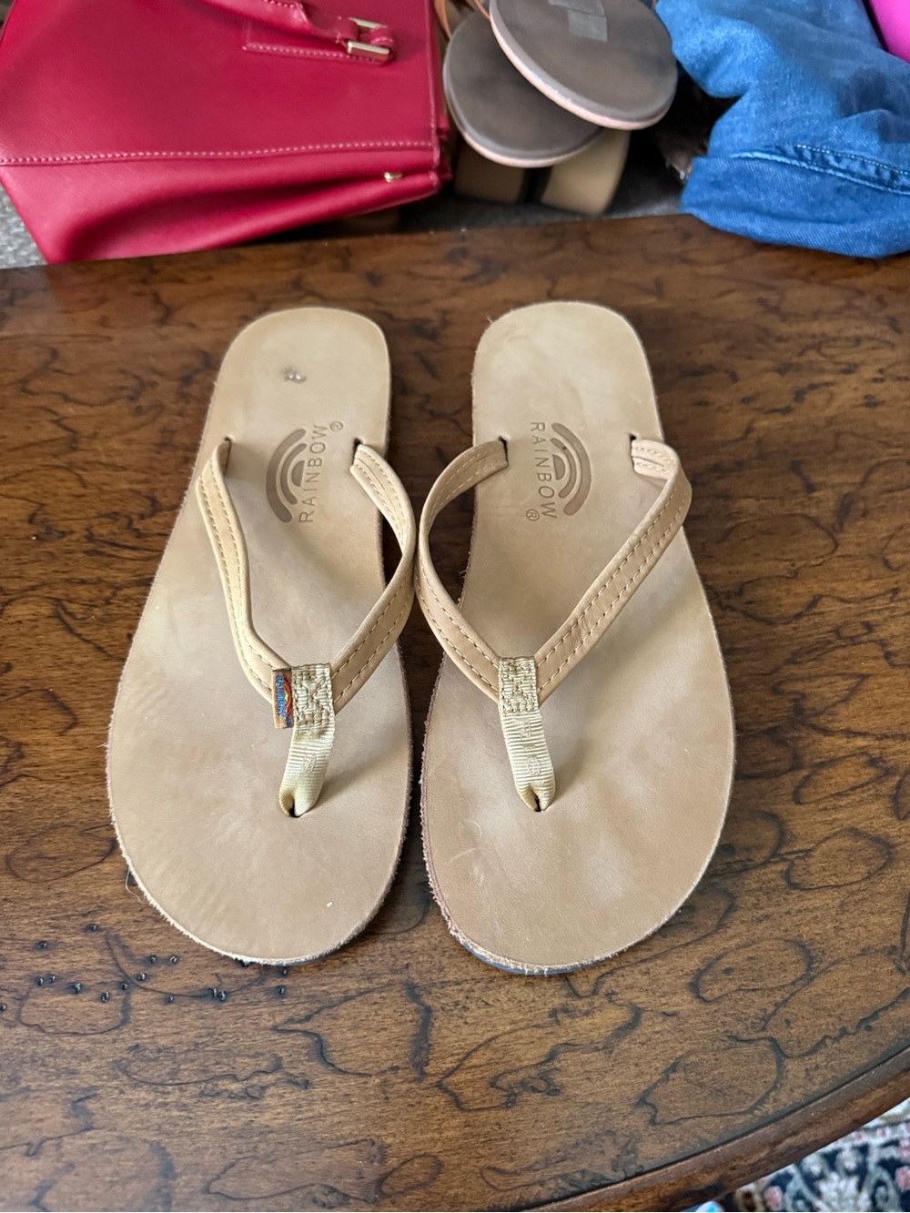 Rainbow Women's Tan Leather Flip Flop Sandals